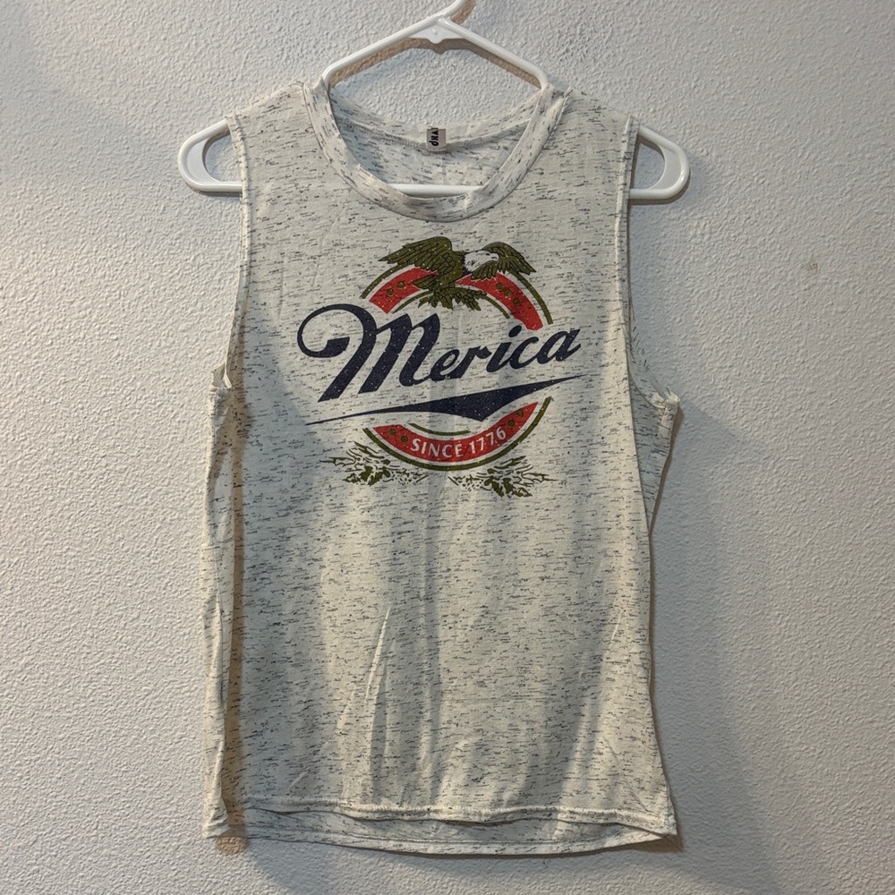 Merica. Women's Muscle Tee - Cream with Graphic